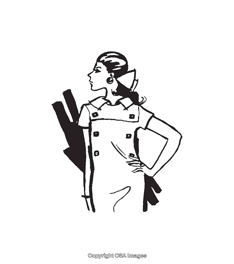 Stylized Drawing of a Confident Woman in Black and White Line Art