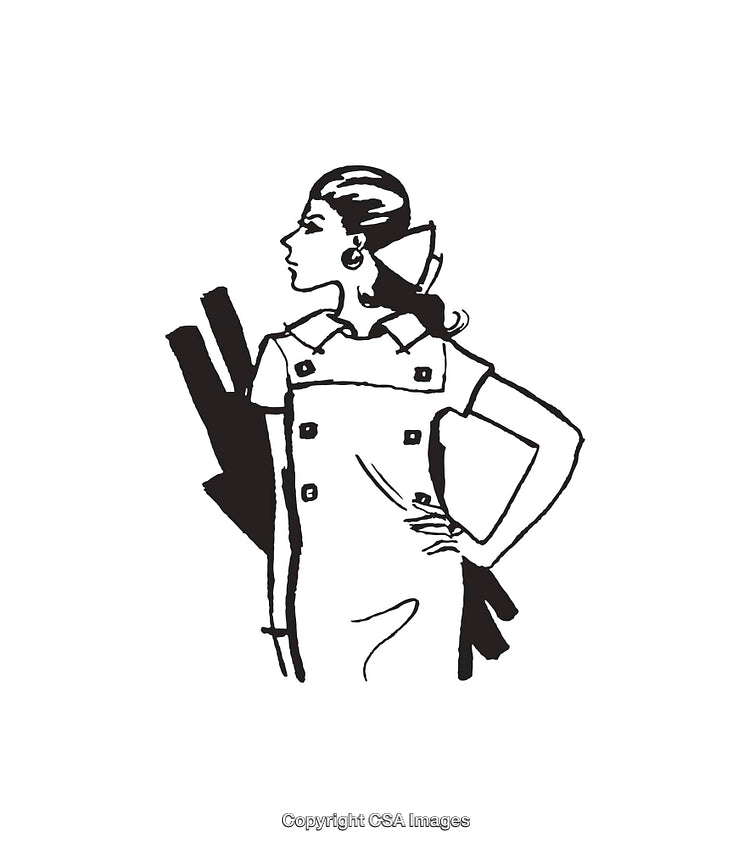 Stylized Drawing of a Confident Woman in Black and White Line Art
