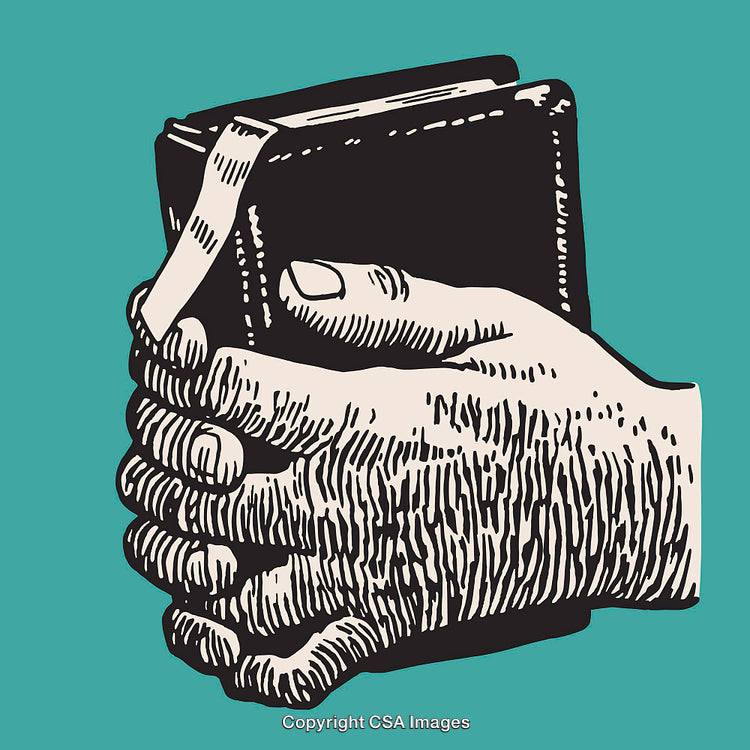 Vintage Illustration of Hands Holding a Book on a Turquoise Background