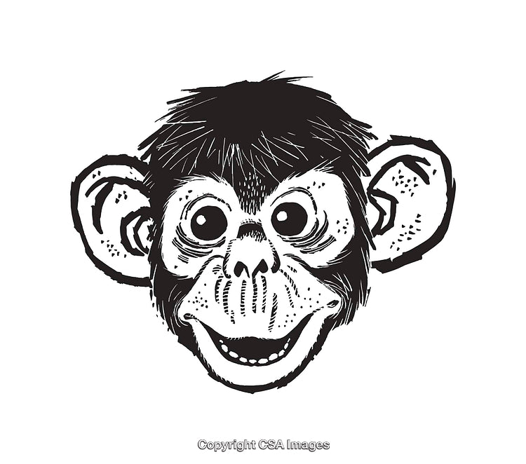 Black and White Line Art of a Detailed Monkey Face Illustration