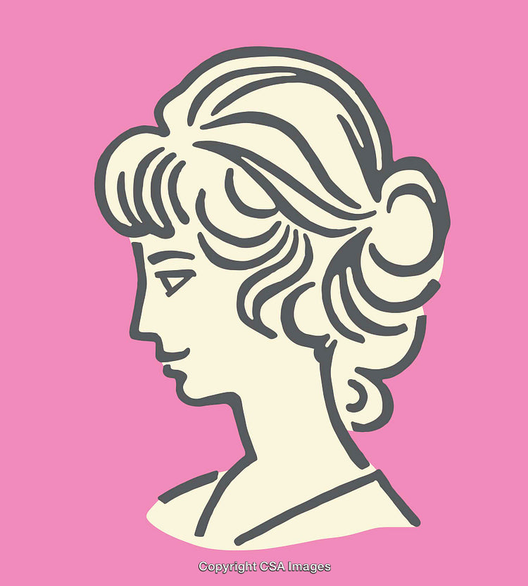Vintage Female Silhouette Portrait in Pastel Color Illustration