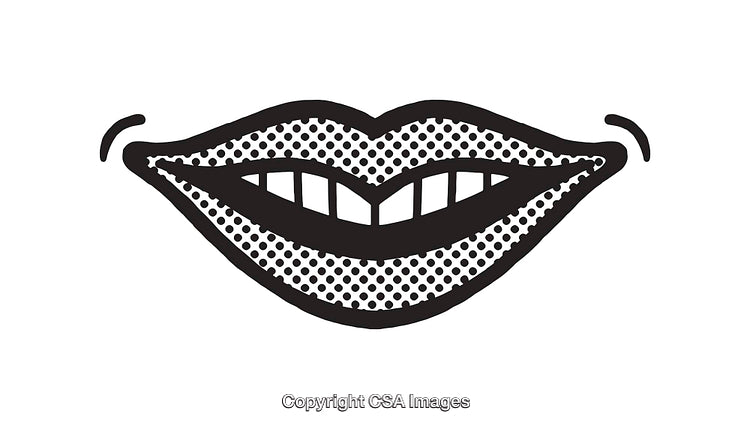 Black and White Line Art Illustration of Smiling Lips