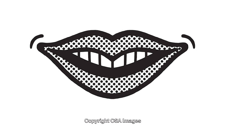 Black and White Line Art Illustration of Smiling Lips