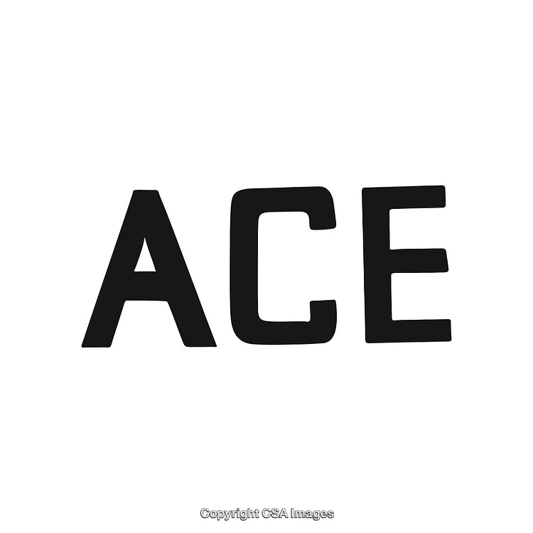 Bold Black Text Displaying the Word ACE on White Background