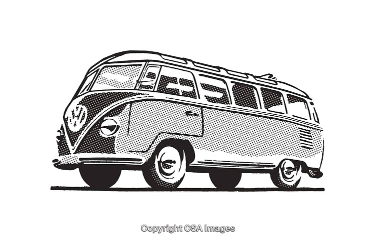 Classic Black and White Line Art of a Vintage Van Illustration