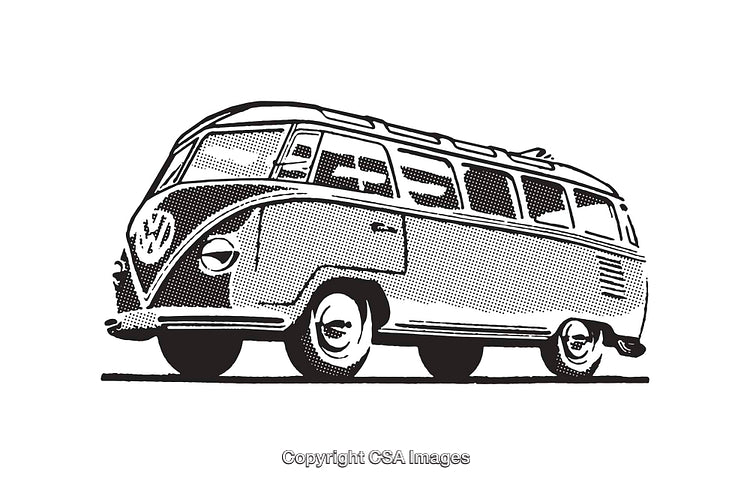 Classic Black and White Line Art of a Vintage Van Illustration