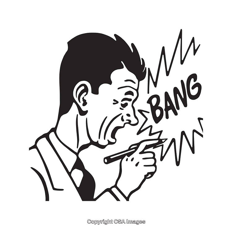 Retro Black and White Line Art Illustration of Shock and Noise Impact