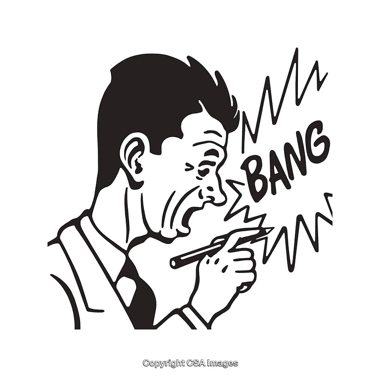 Retro Black and White Line Art Illustration of Shock and Noise Impact