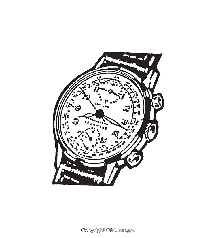 Intricate Black and White Line Art Illustration of a Watch