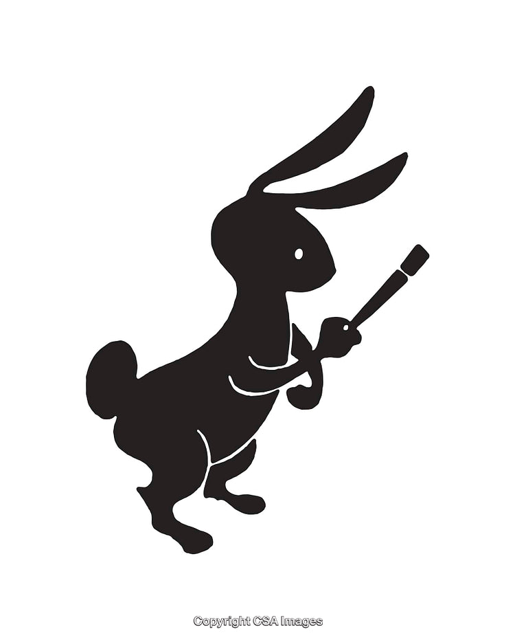 Silhouette of a Bunny Holding a Paintbrush in Black and White