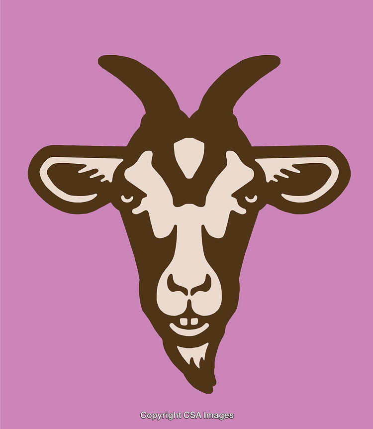 Illustration of Goat Head in Bold Line Artwork on Purple Background
