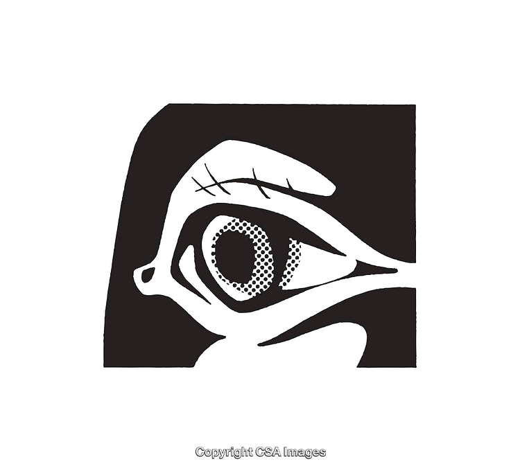 Black and White Illustration of an Abstract Eye in Minimalist Style