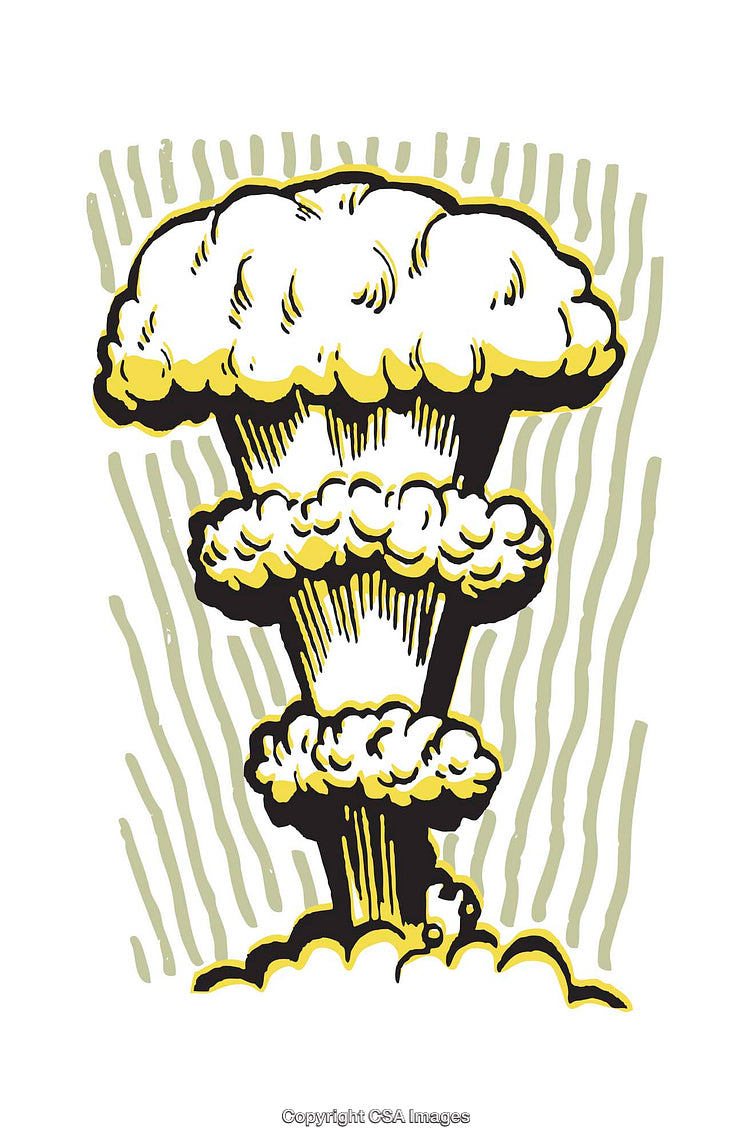 Colorful Illustration of a Nuclear Mushroom Cloud Explosion on White Background