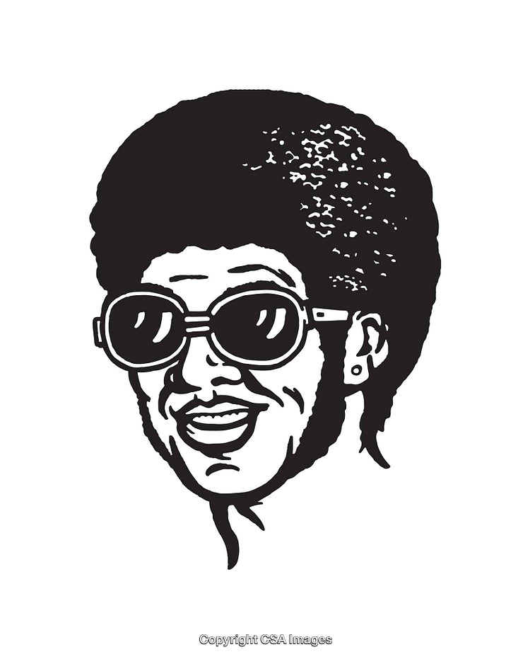 Retro Black-and-White Illustration of a Smiling Person with Sunglasses