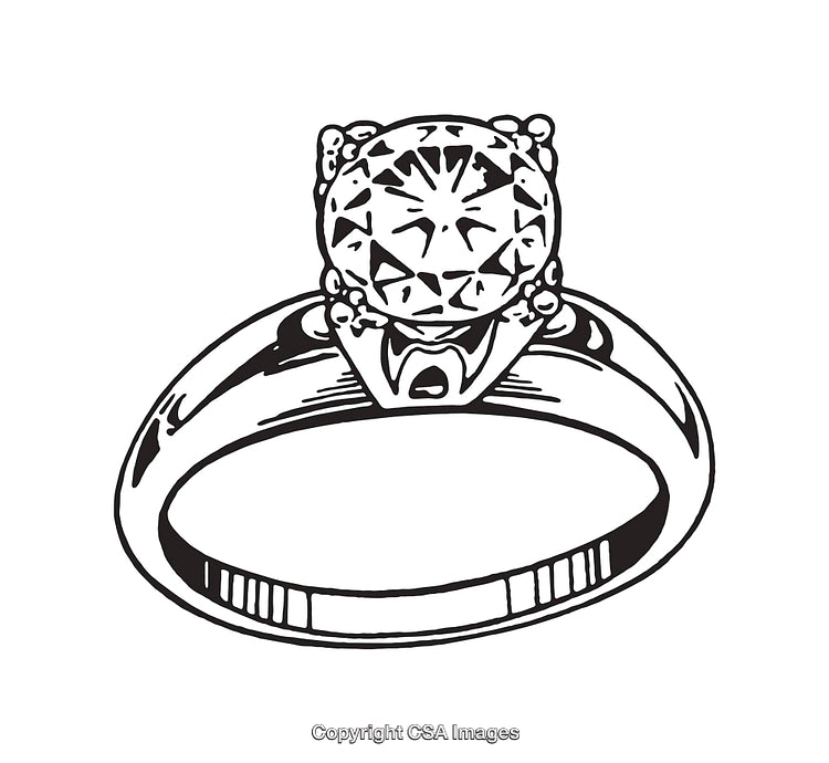 Elegant Black and White Line Art of a Diamond Engagement Ring