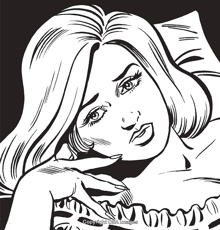 Thoughtful Retro-Style Woman Illustrated in Black and White Artwork