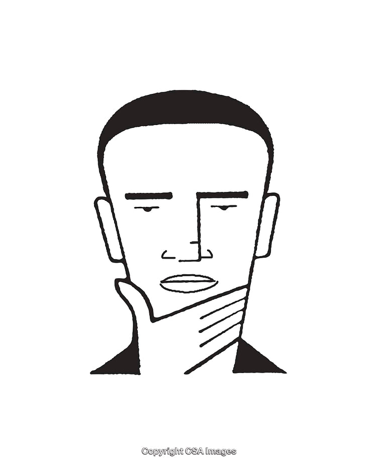 Minimalist Line Art Illustration of a Man in Thoughtful Expression