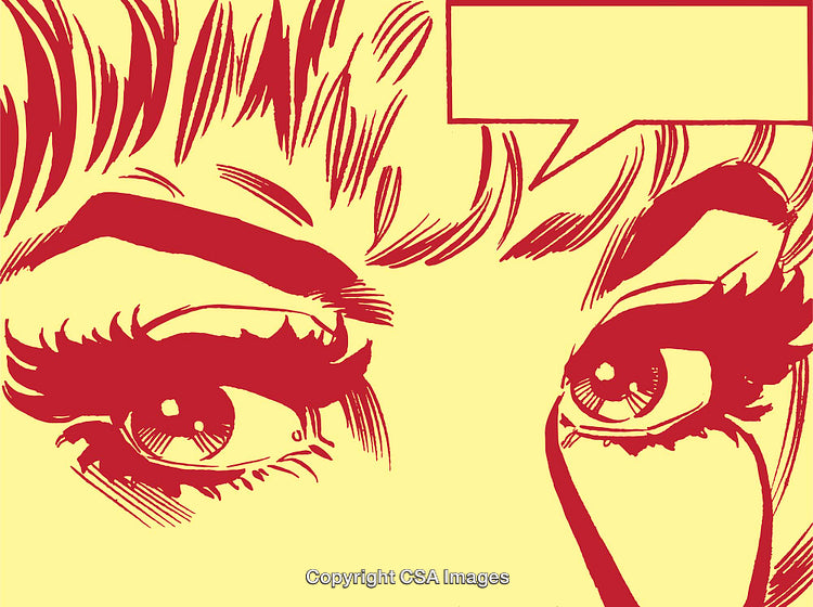 Pop Art Illustration of Expressive Eyes with Speech Bubble in Comic Style