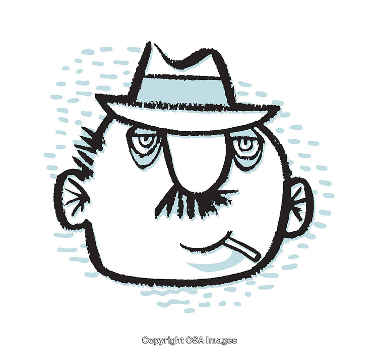 Quirky Cartoon Illustration of a Man Wearing a Hat and Smoking