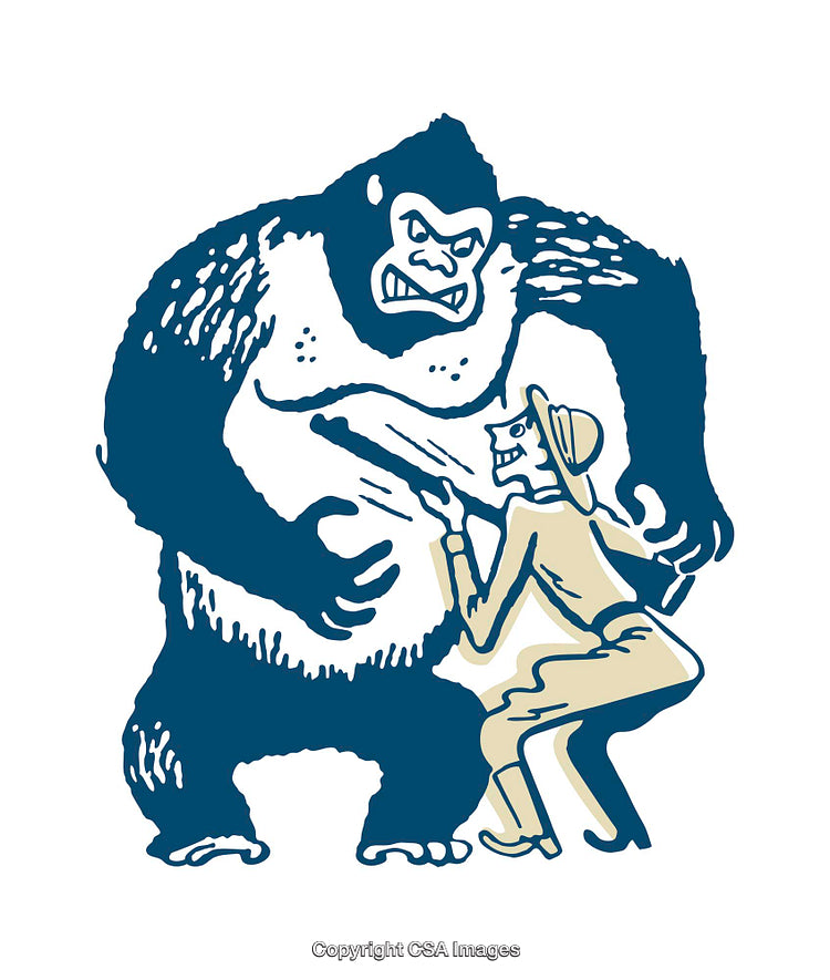 Colorful Illustration of Explorer and Gorilla in Dramatic Scene