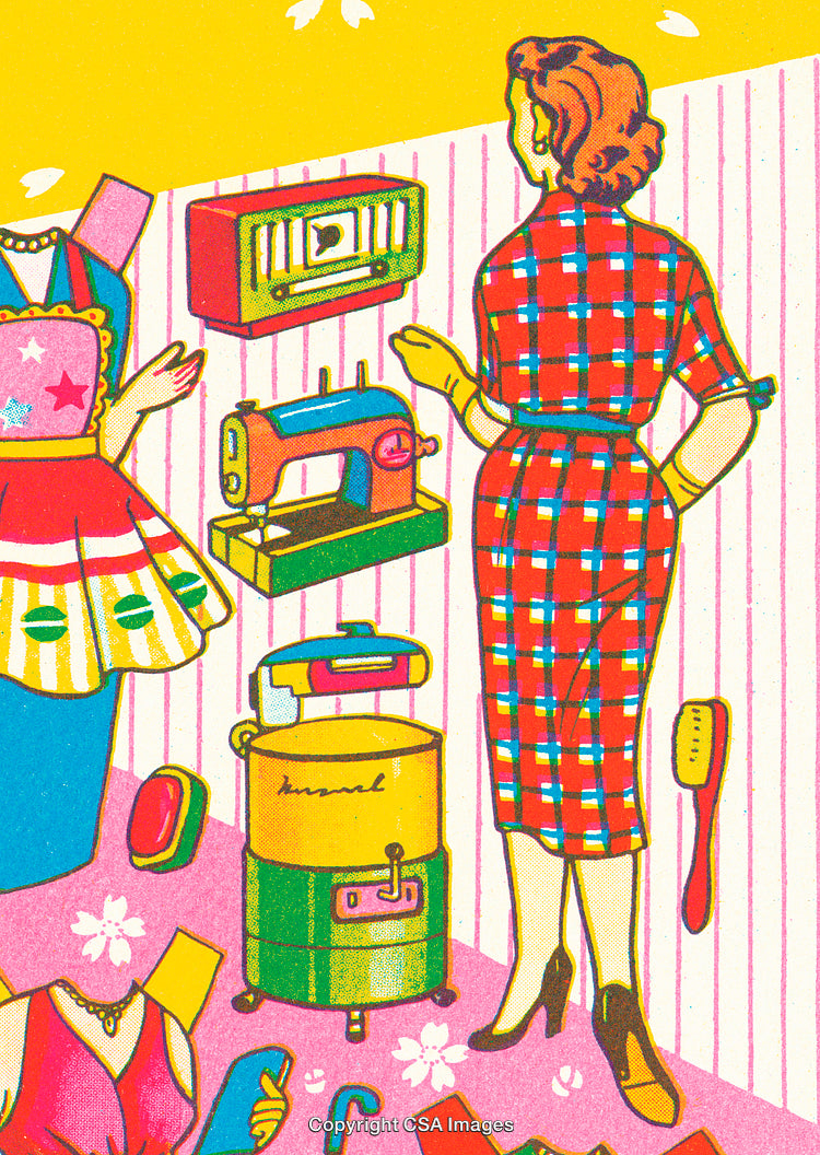 Retro 1950s Illustration of Household Appliances and Fashion