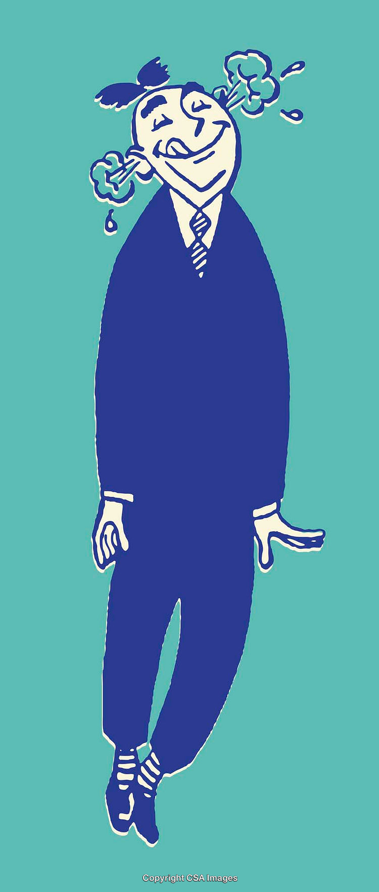 Blue Cartoon Character with Expressive Face and Whimsical Elements