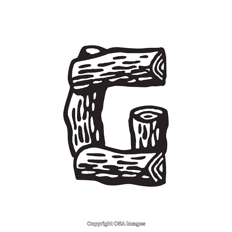 Stylized Letter G With Wooden Log Design in Black and White