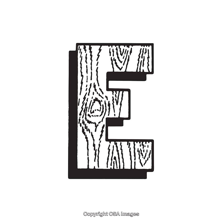 Decorative Wooden Style Letter E with Textured Grain Pattern Artwork