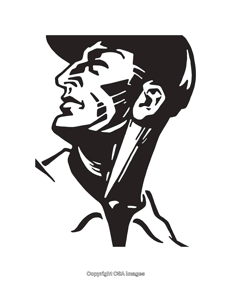 Black and White Line Art of a Simplistic Retro Styled Male Figure