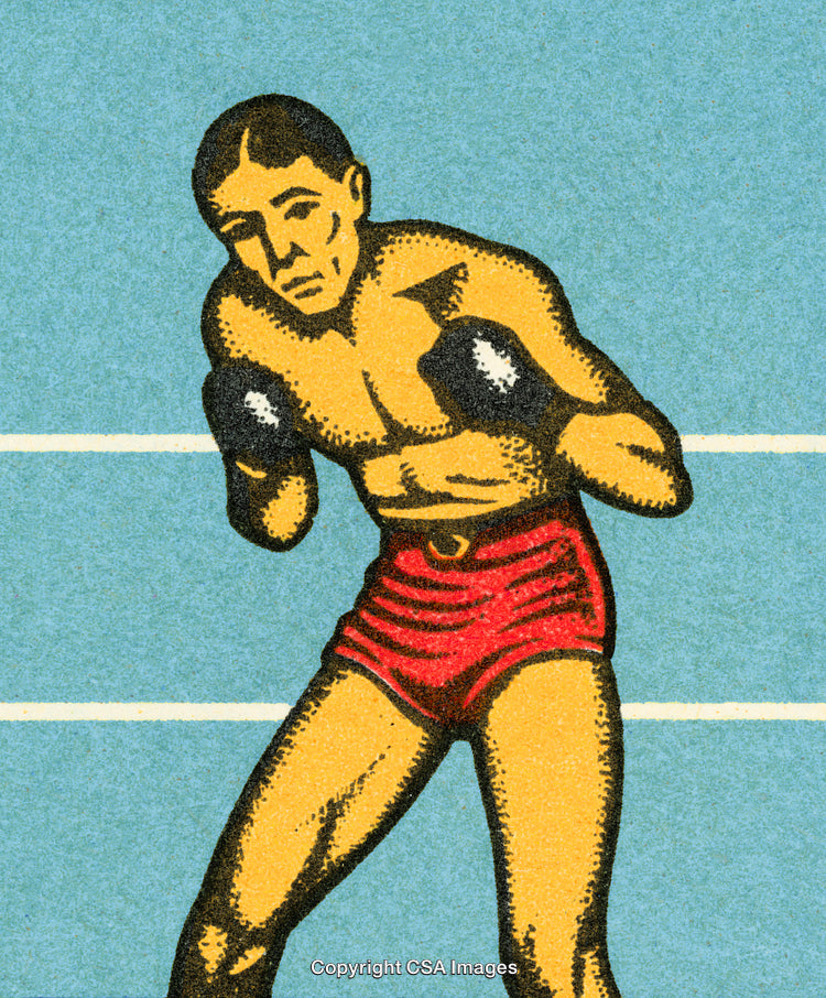 Vintage Illustration of a Boxer in Action Inside a Boxing Ring