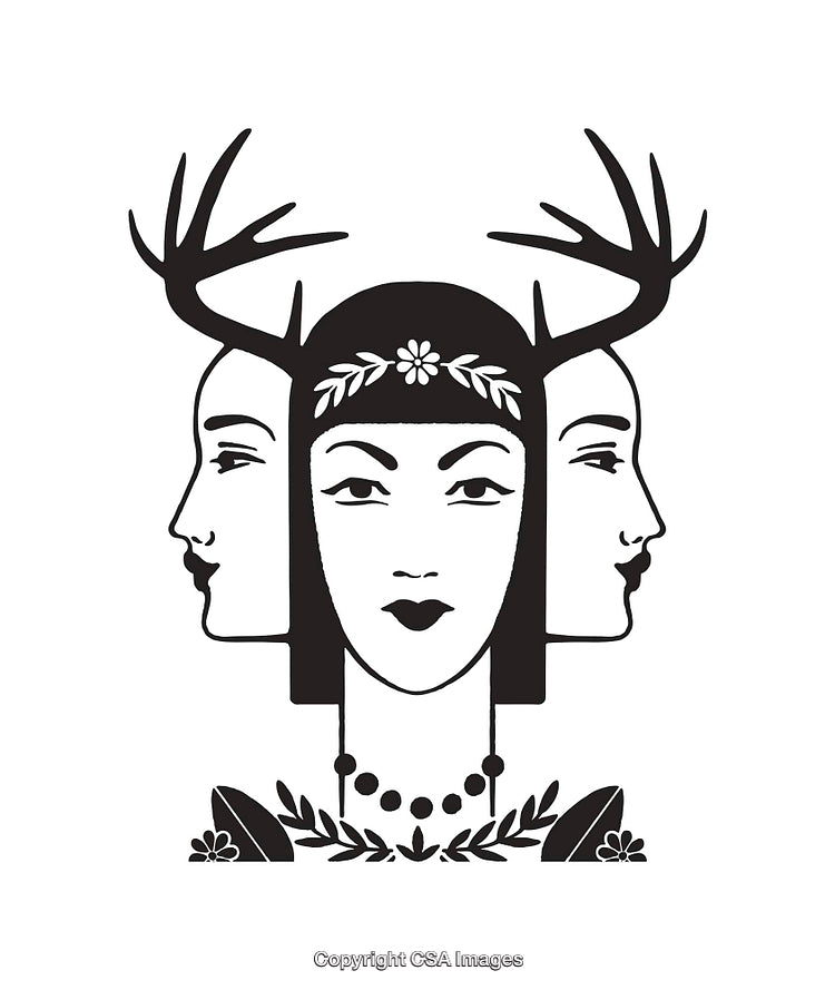 Abstract Triple-Faced Artistic Line Art Featuring Symmetric Human Figures