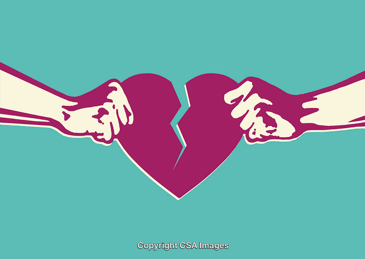 Colorful Abstract Illustration of a Broken Heart Being Ripped Apart