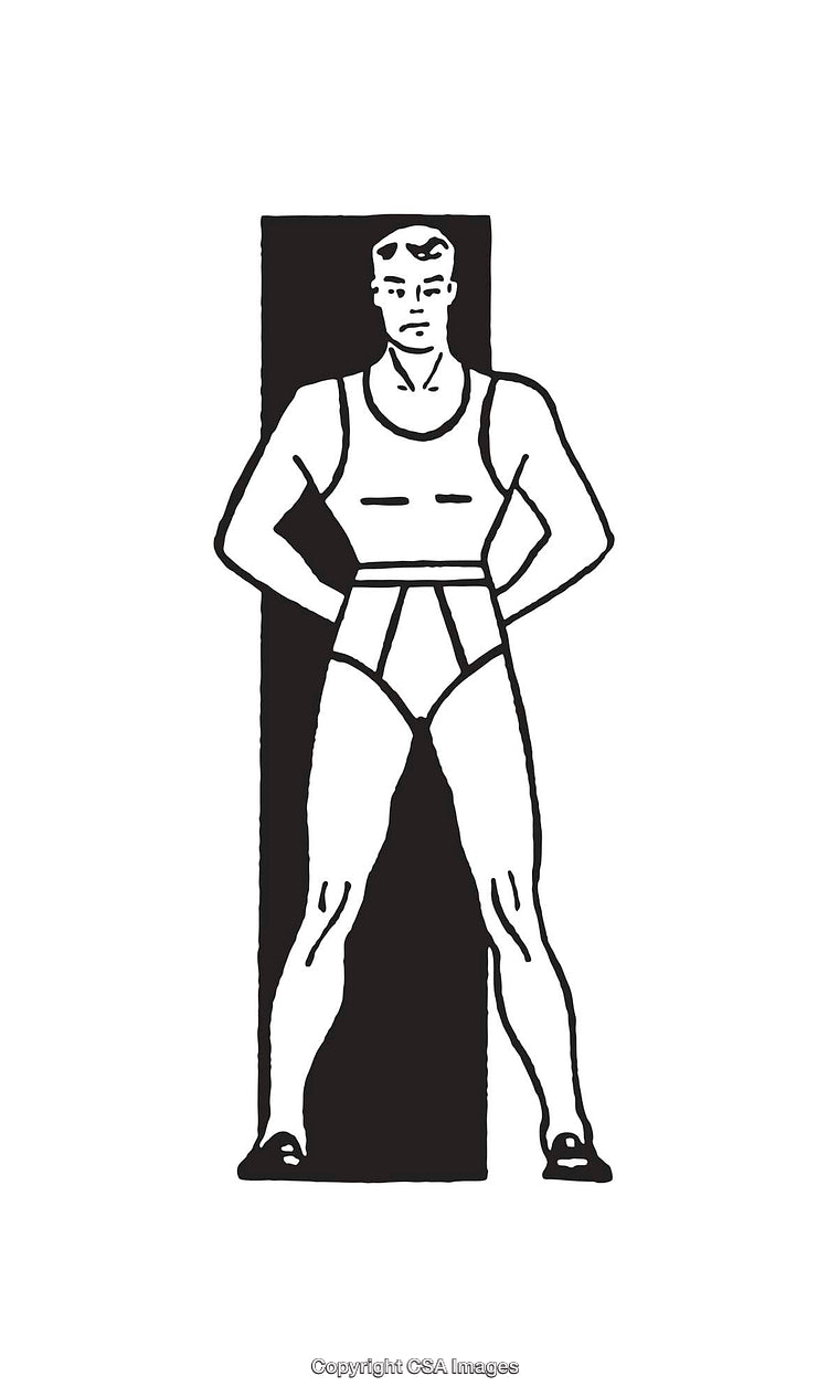 Vintage Black and White Illustration of a Standing Strongman Pose