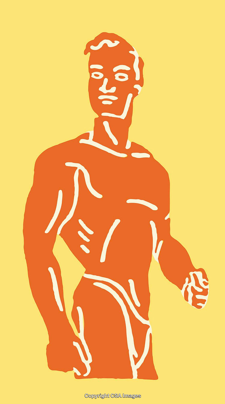Minimalist Line Art of Male Figure in Bold Colors and Abstract Design