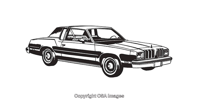Black and White Line Art of a Classic Sedan Car