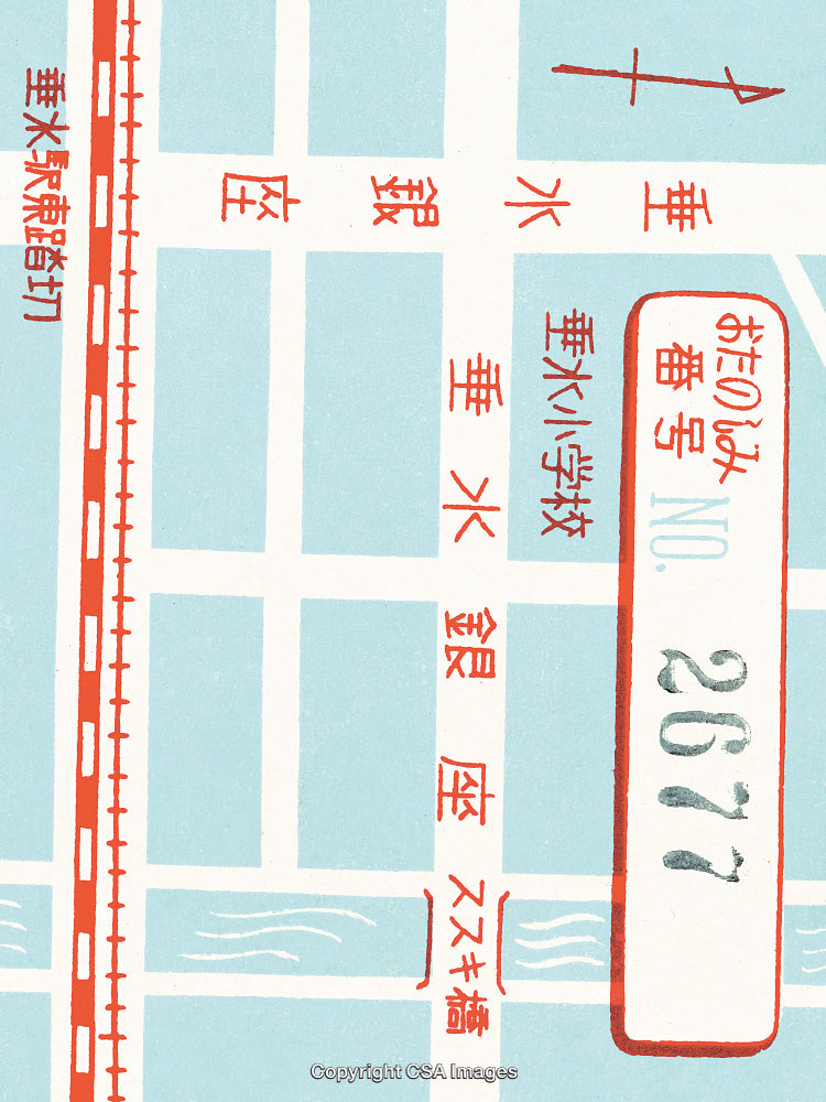 Hand-Drawn Vintage City Map with Red and Blue Details