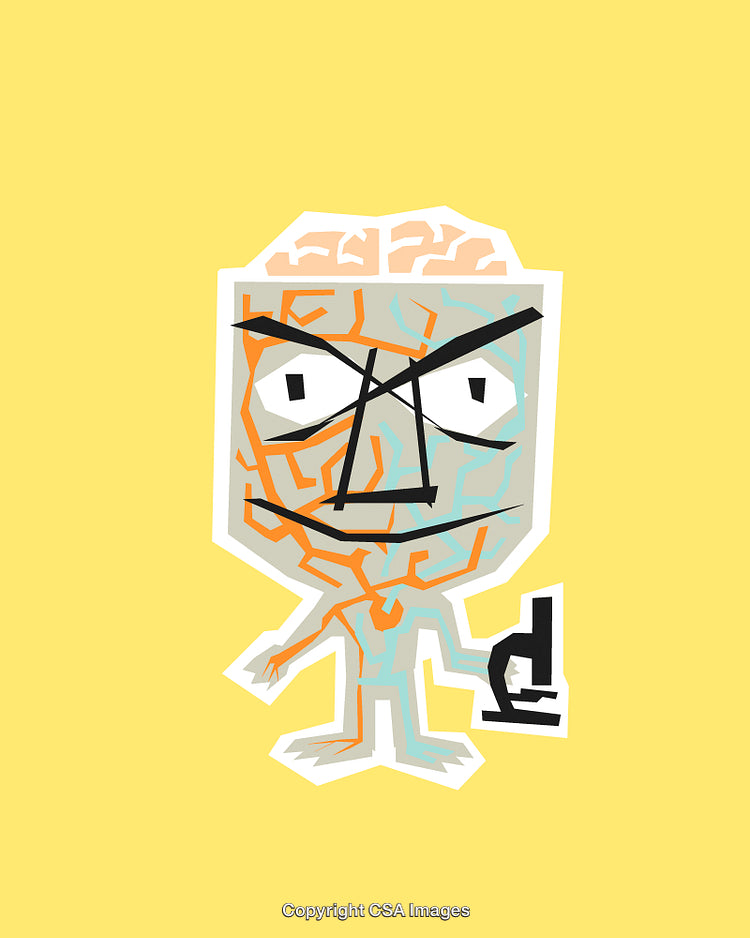 Abstract Cartoon Character with Brain Design on Yellow Background