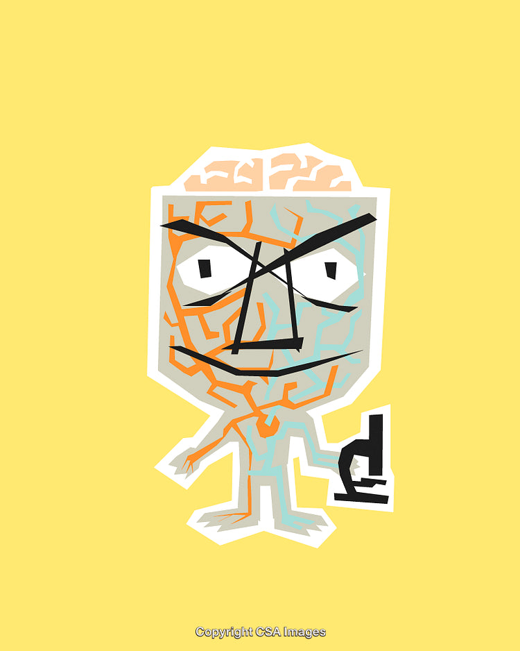 Abstract Cartoon Character with Brain Design on Yellow Background