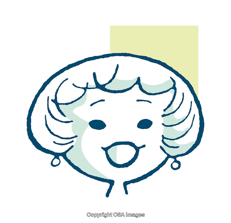 Playful Cartoon Illustration of a Smiling Elderly Lady with Earrings