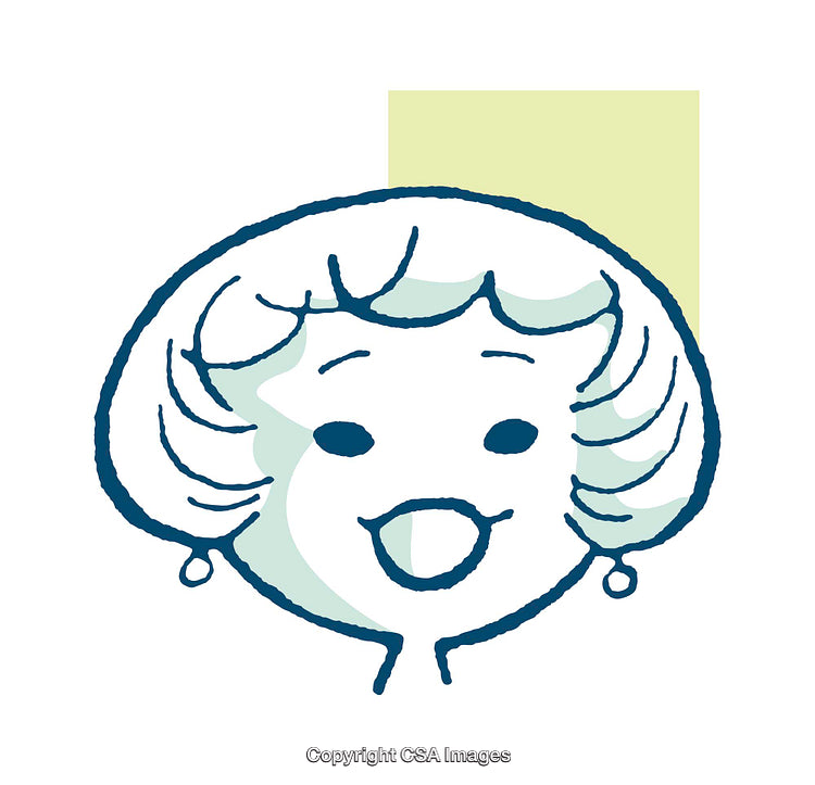 Playful Cartoon Illustration of a Smiling Elderly Lady with Earrings