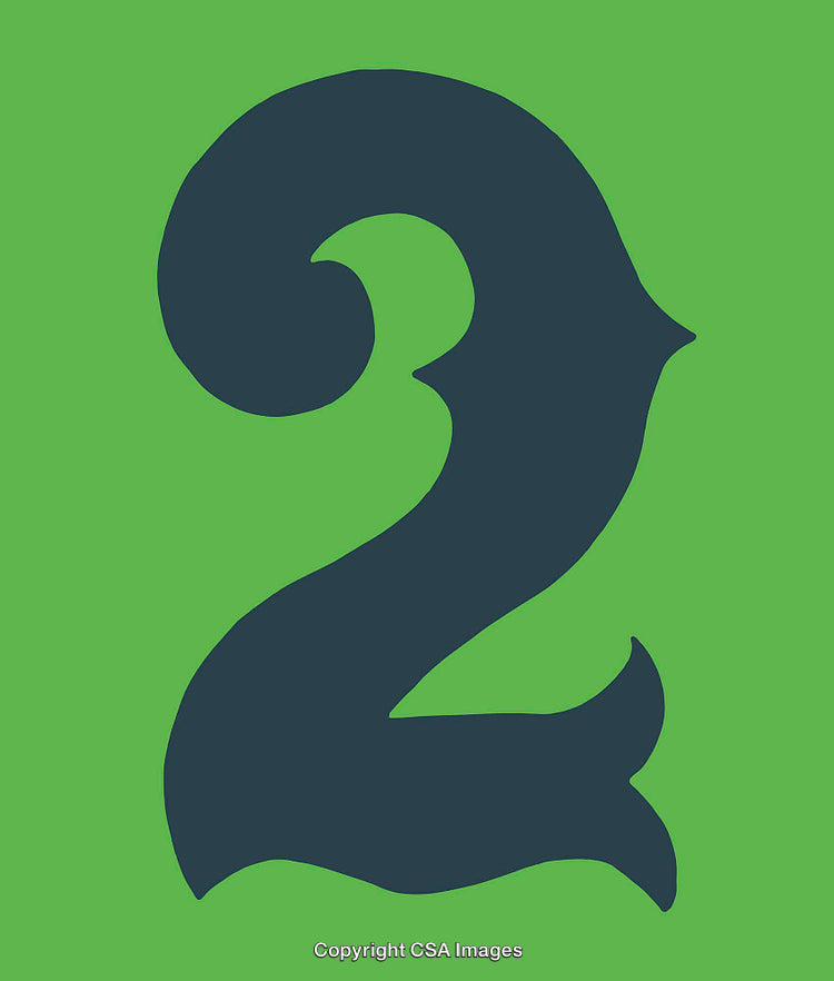 Vintage Styled Number Two Illustration on a Green Background