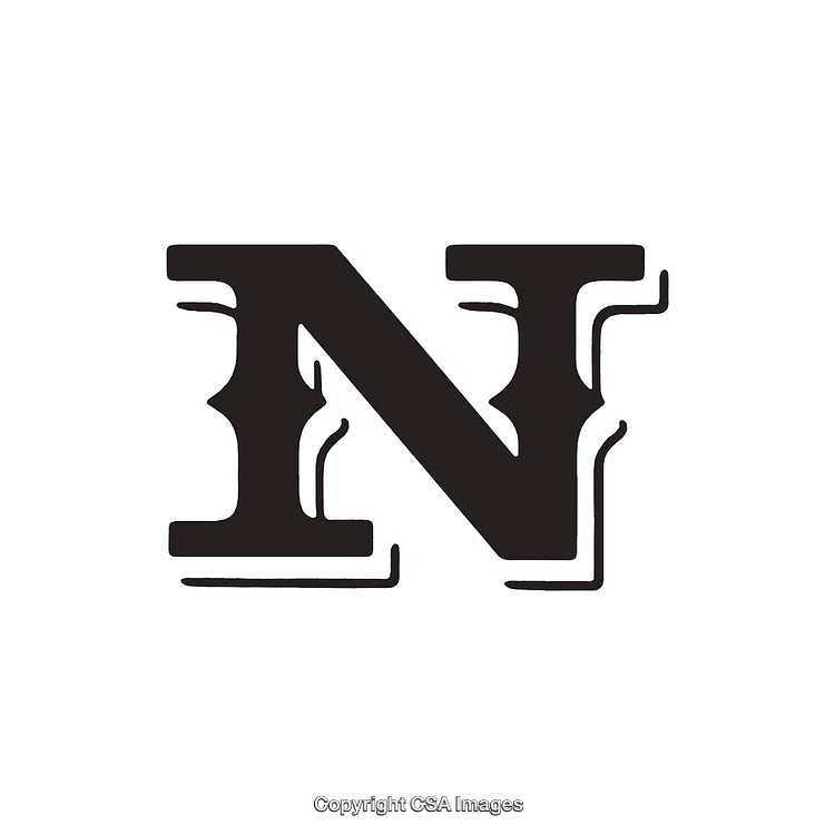 Bold Black Letter N With Vintage Serif Design on White Background