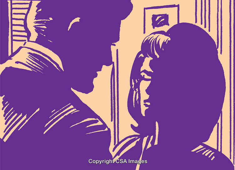 Stylized Silhouette of Two Individuals in Retro Artistic Design