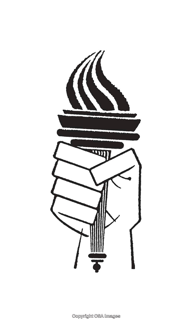 Black and White Line Art of Held Torch Symbol of Freedom