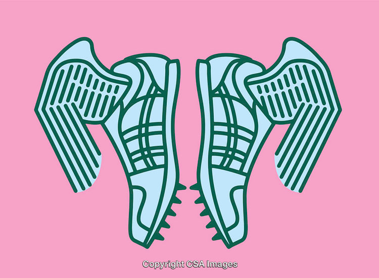 Illustration of Winged Running Shoes on a Pink Background