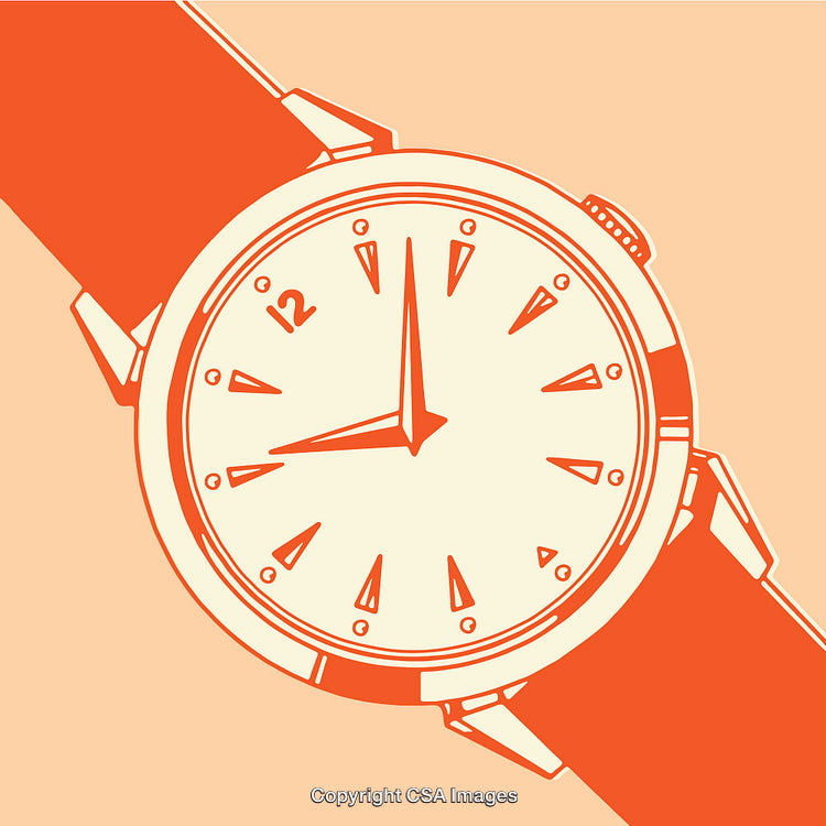 Vintage-Inspired Orange-Toned Line Art Illustration of a Classic Wristwatch