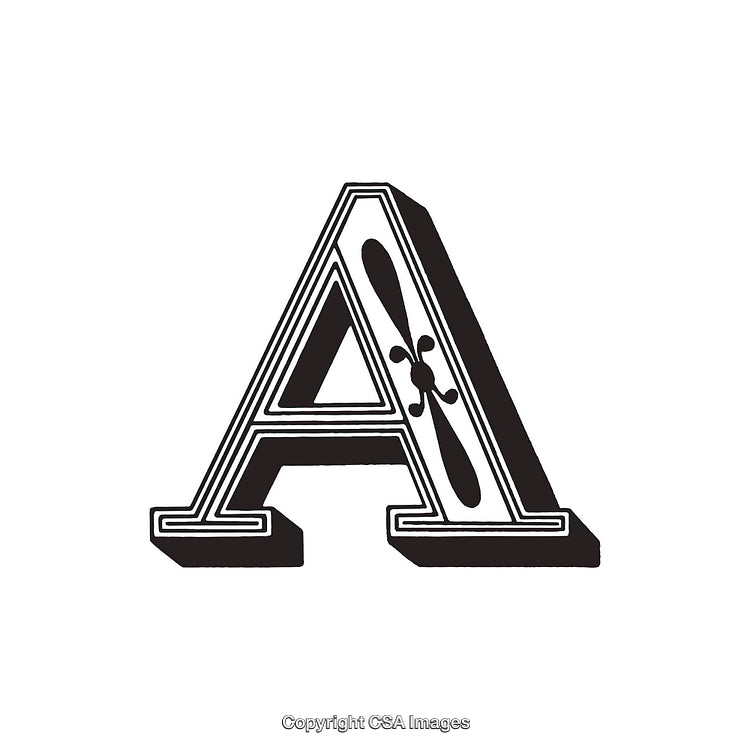 Ornate Letter A With Decorative Elements on White Background