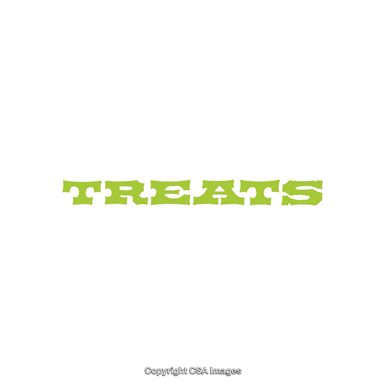 Green Bold Font Spelling the Word 'Treats' on White Background