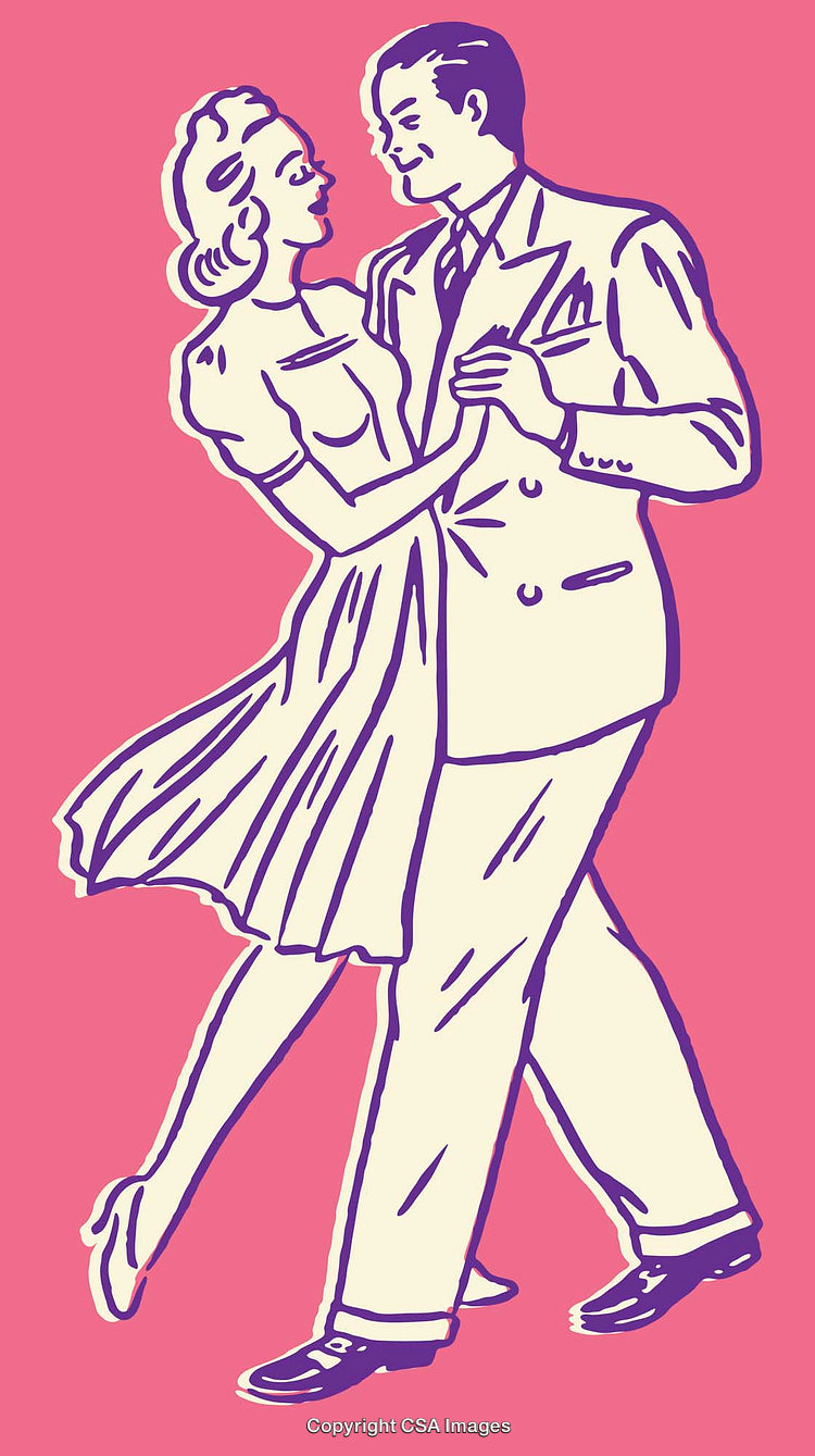 Elegant Vintage Line Art of a Couple Dancing in Classic Style