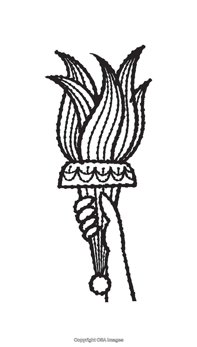 Hand Holding a Flames Torch in Black and White Illustration Design